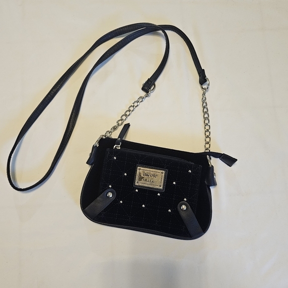 Nicole Miller Suzie bag Quilted studded & chained Navy Velvet Mini crossbody - Picture 12 of 17